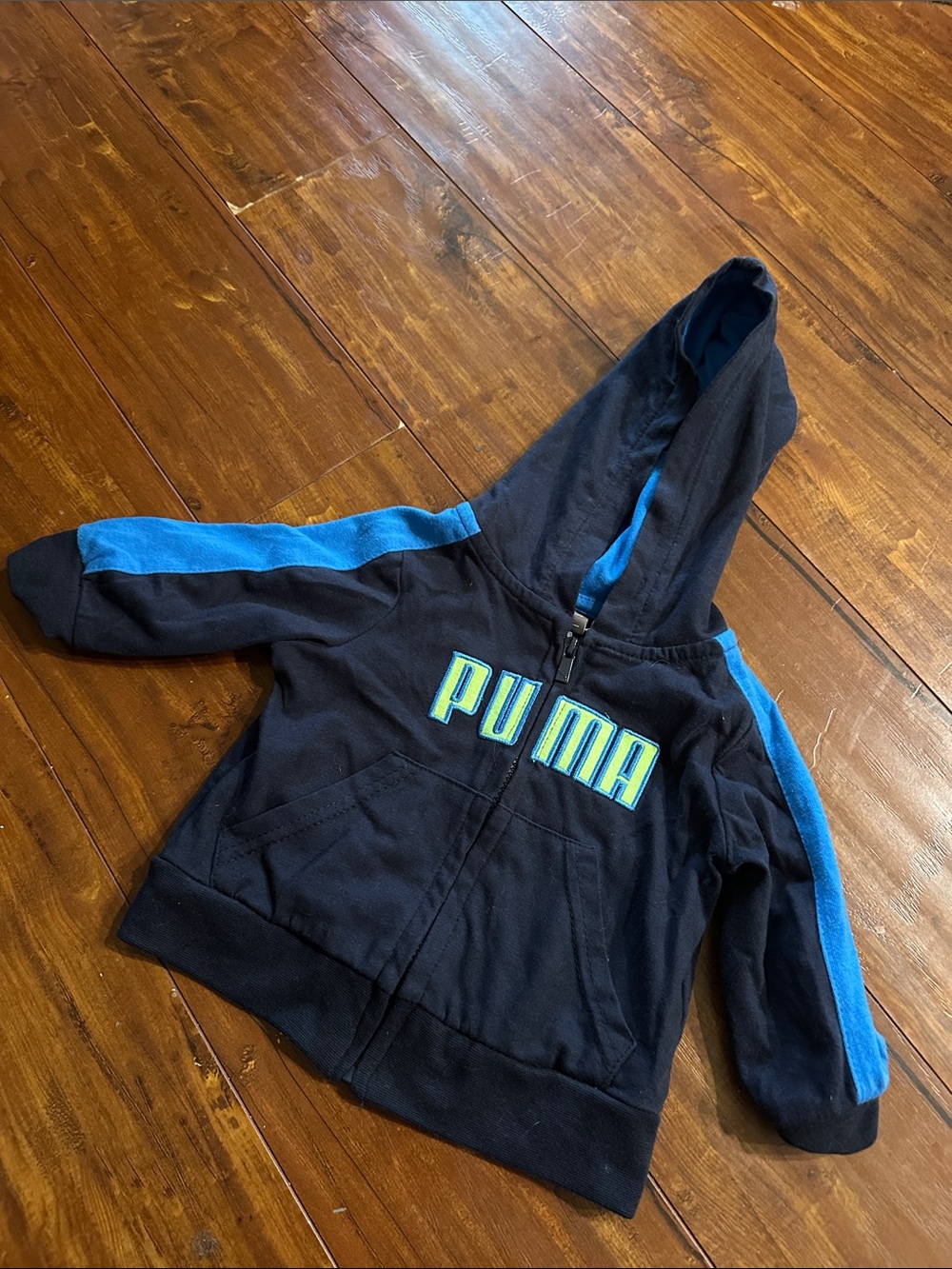 Puma Baby 0-3M Hoodie & Logo Bodysuit 2 Piece Outfit Set Blue Gray - Picture 5 of 7